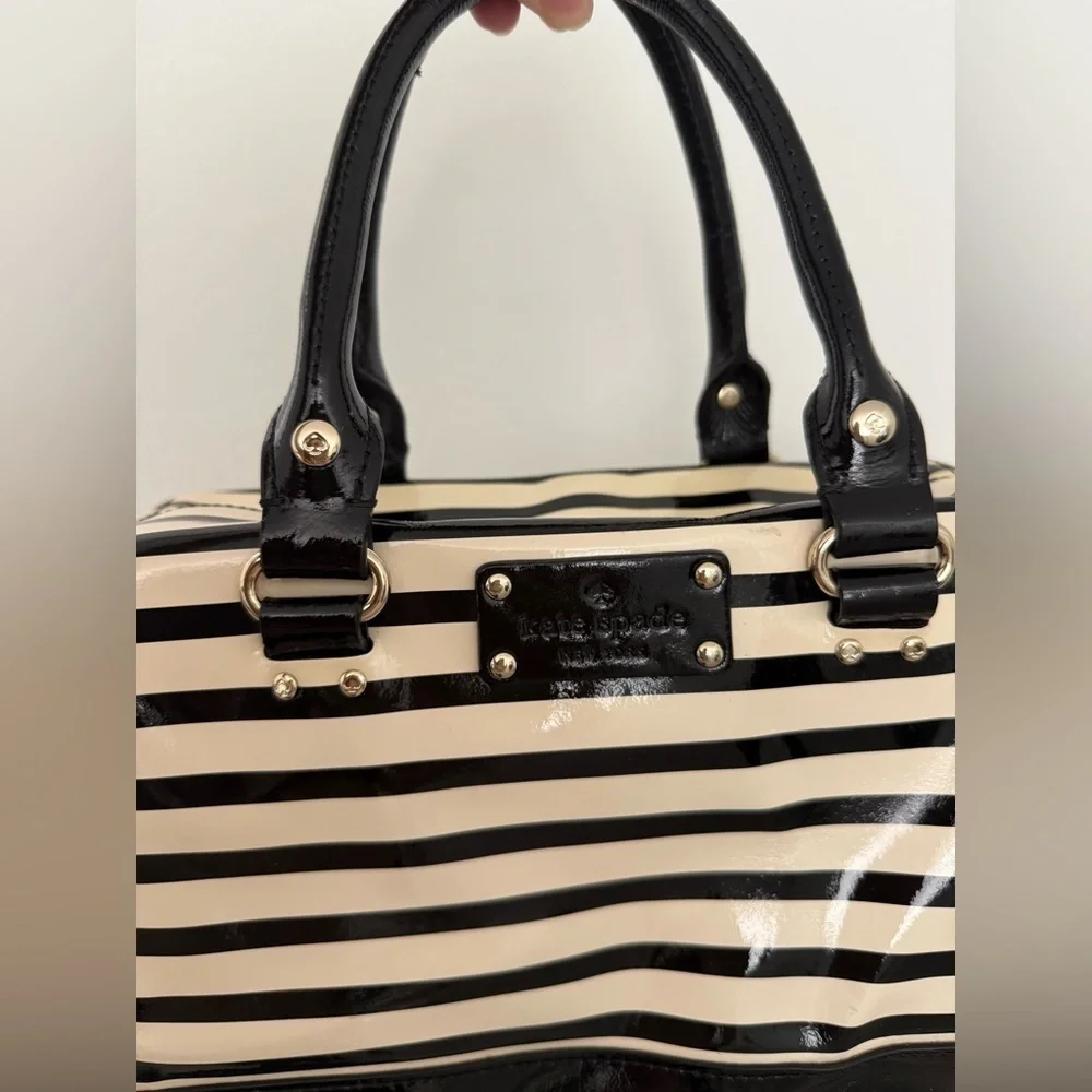 Kate Spade Black and Cream Striped Satchel